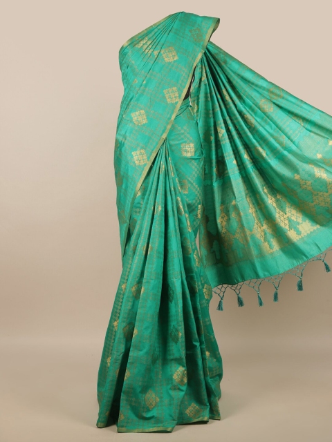 

Pothys Green & Gold-Coloured Ethnic Motifs Zari Jute Silk Saree