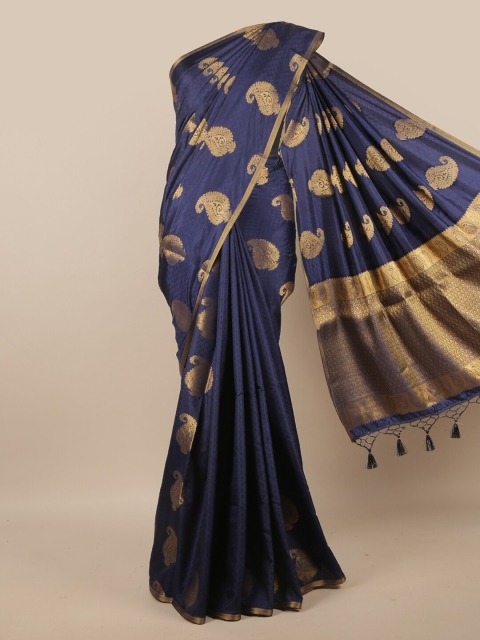 

Pothys Blue & Gold-Toned Woven Design Zari Jute Silk Saree