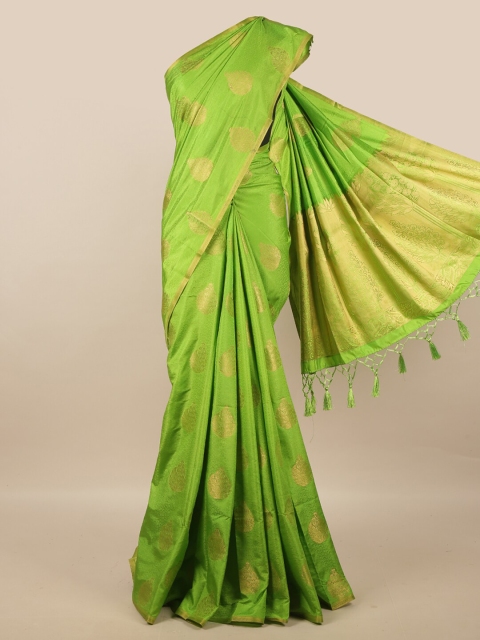 

Pothys Women Green & Gold-Toned Woven Design Jute Silk Saree