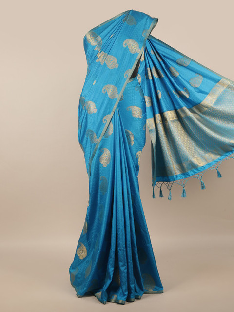 

Pothys Blue & Gold-Toned Woven Zari Jute Silk Saree