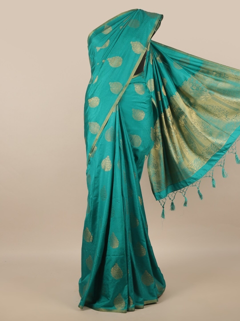 

Pothys Green & Gold-Toned Ethnic Motifs Zari Jute Silk Saree