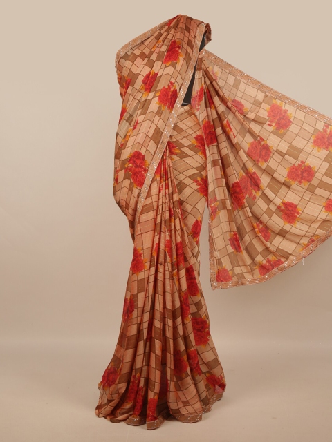 

Pothys Peach-Coloured & Brown Floral Beads and Stones Saree