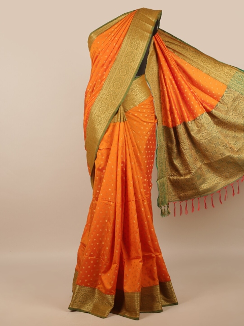 

Pothys Orange & Gold-Toned Woven Design Zari Jute Silk Saree