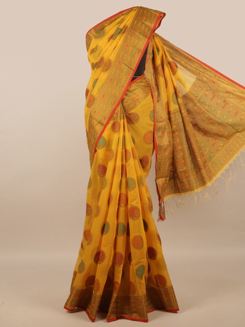 

Pothys Yellow & Gold-Toned Woven Design Zari Jute Silk Saree