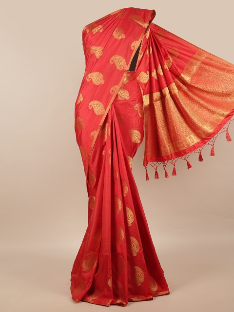 

Pothys Red & Gold-Toned Ethnic Motifs Jute Silk Saree