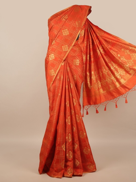 

Pothys Orange & Gold-Coloured Ethnic Motifs Zari Jute Silk Saree