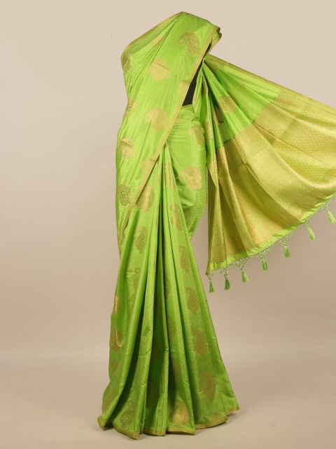 

Pothys Green & Gold-Toned Ethnic Motifs Zari Jute Silk Saree