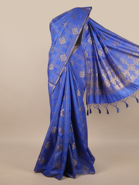 

Pothys Blue & Gold-Toned Woven Design Zari Jute Silk Saree