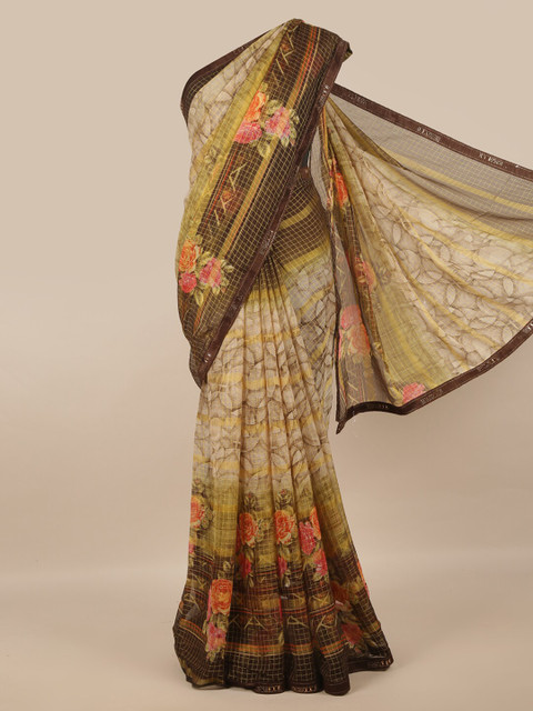 

Pothys Brown Floral Printed Poly Chiffon Saree