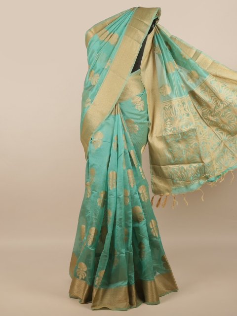 

Pothys Green & Gold-Toned Ethnic Motifs Zari Jute Silk Saree