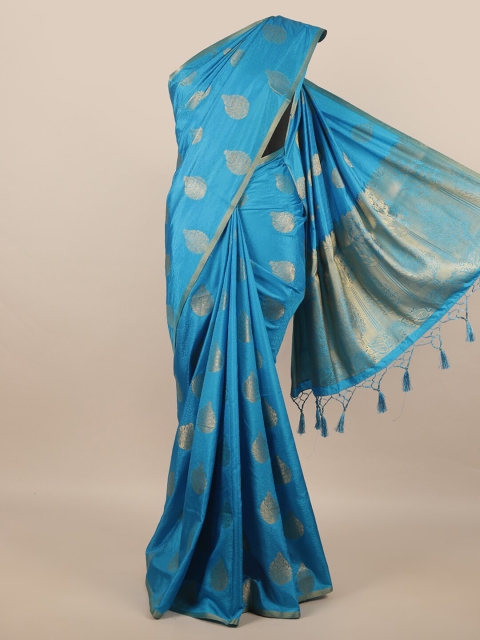 

Pothys Blue & Gold-Toned Woven Design Jute Silk Saree