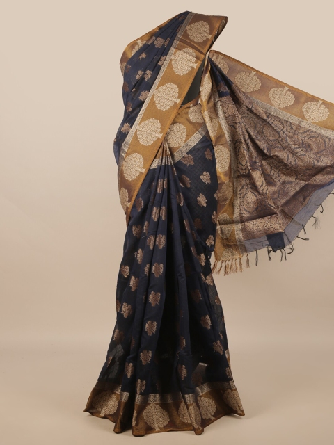 

Pothys Navy Blue & Copper-Toned Floral Zari Jute Silk Saree