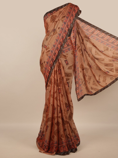 

Pothys Brown & Red Ethnic Motifs Printed Beads & Stones Saree