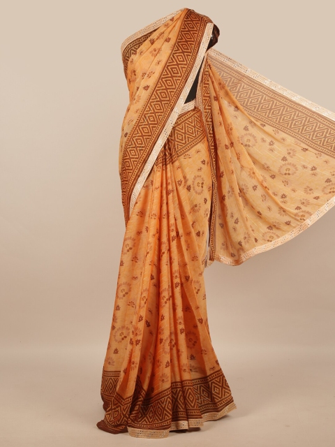 

Pothys Poly Chiffon Orange Floral Saree