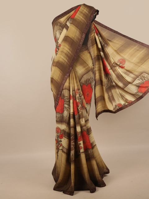 

Pothys Brown & Beige Floral Printed Beads and Stones Saree
