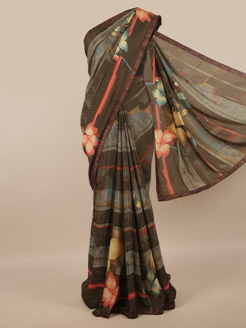 

Pothys Coffee Brown Floral Printed Poly Chiffon Saree