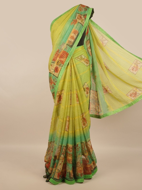 

Pothys Poly Chiffon Green & Yellow Floral Saree