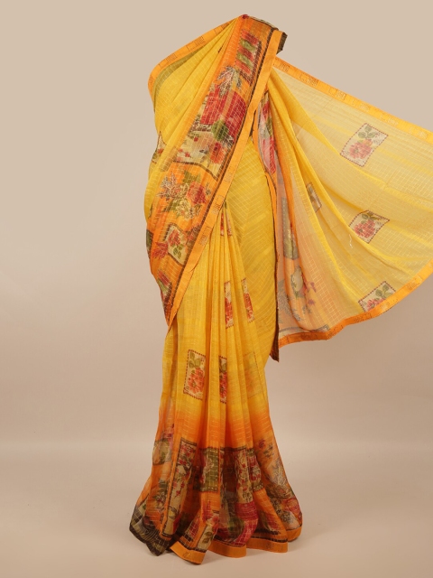 

Pothys Yellow & Red Floral Beads and Stones Saree