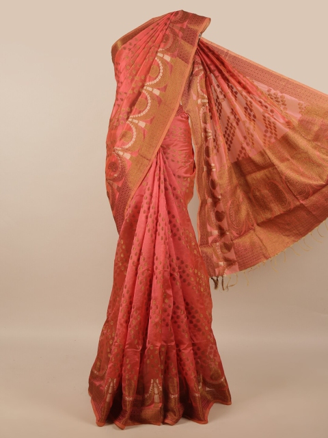 

Pothys Pink & Gold-Toned Woven Design Jute Silk Saree