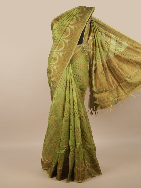 

Pothys Green & Gold-Coloured Ethnic Motifs Zari Jute Silk Saree