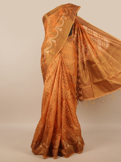 

Pothys Peach-Coloured & Gold-Toned Ethnic Motifs Zari Jute Silk Saree