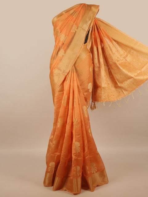 

Pothys Peach-Coloured & Gold-Toned Ethnic Motifs Zari Jute Silk Saree
