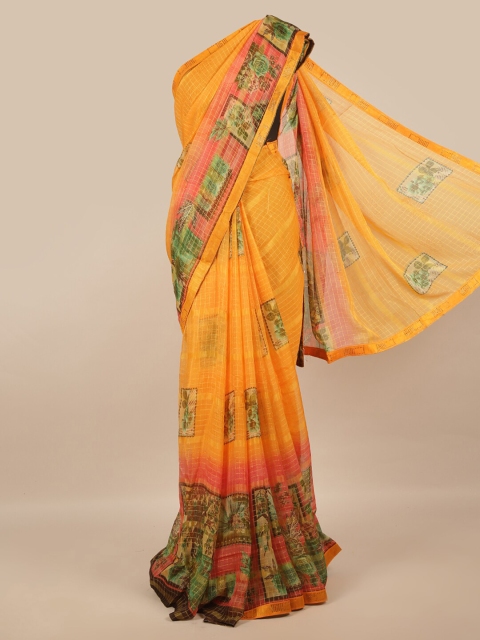 

Pothys Yellow Floral Printed Poly Chiffon Saree