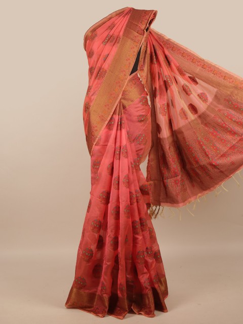 

Pothys Pink Woven Design Zari Jute Silk Saree