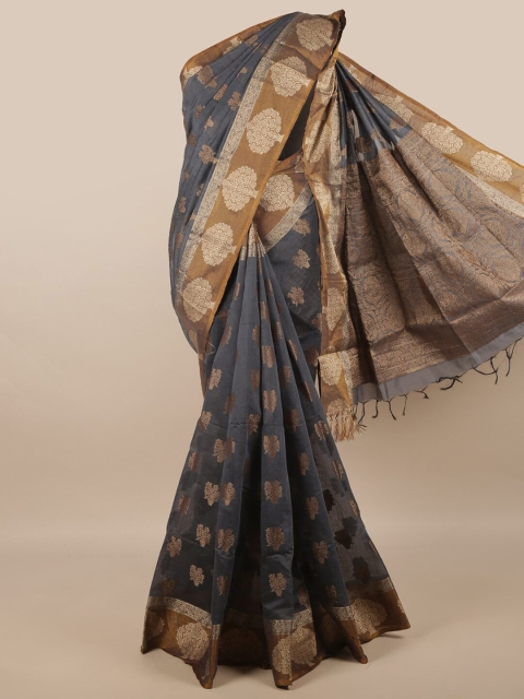 

Pothys Grey & Gold-Toned Floral Zari Jute Silk Saree