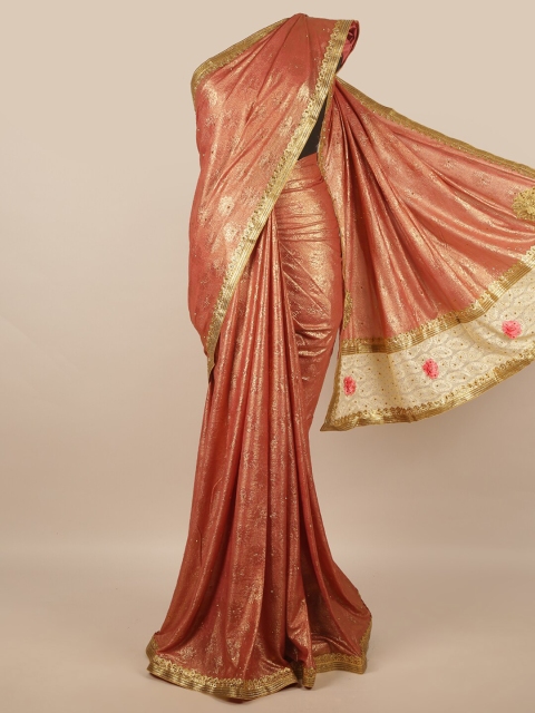 

Pothys Rust & Gold-Toned Floral Zari Saree