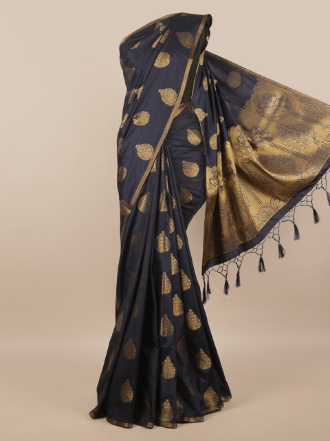 

Pothys Blue & Gold-Toned Woven Design Jute Silk Saree