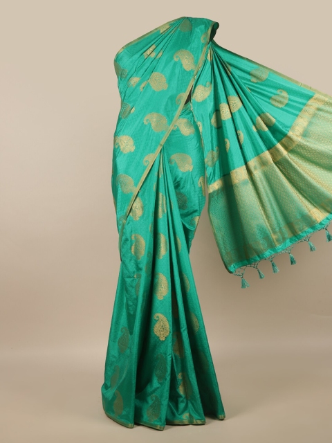 

Pothys Green & Gold-Toned Woven Design Zari Jute Silk Saree