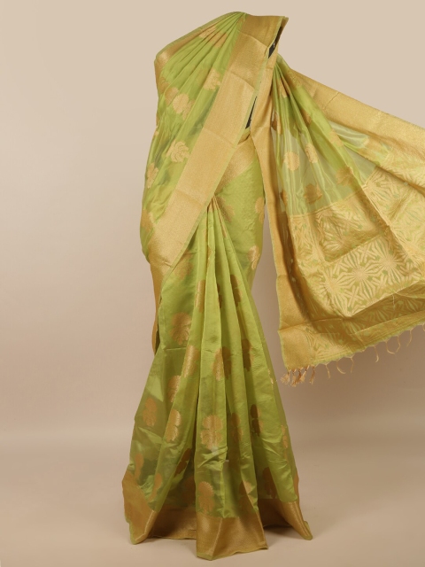 

Pothys Green & Gold-Toned Woven Design Zari Jute Silk Saree