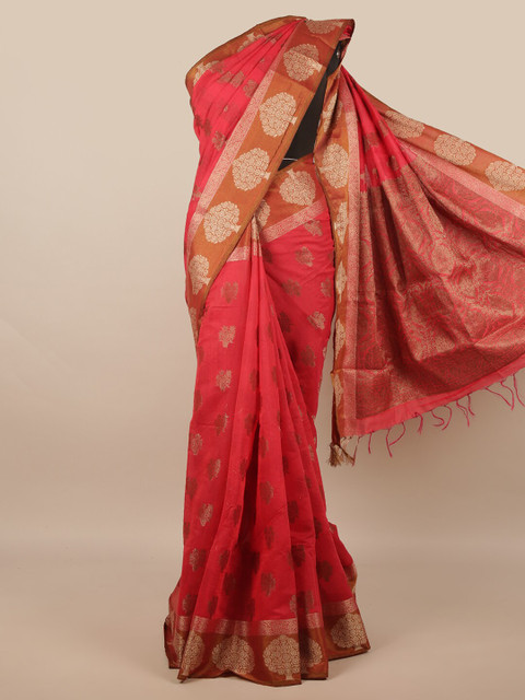 

Pothys Pink & Gold-Coloured Ethnic Motifs Zari Jute Silk Saree