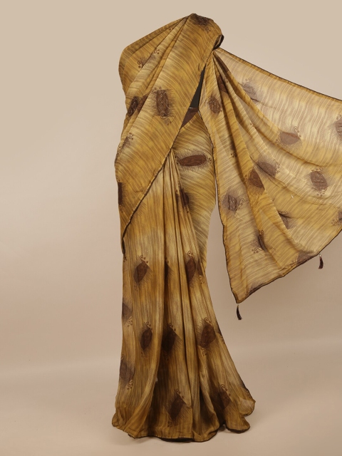 

Pothys Mustard & Brown Ethnic Motifs Beads and Stones Saree