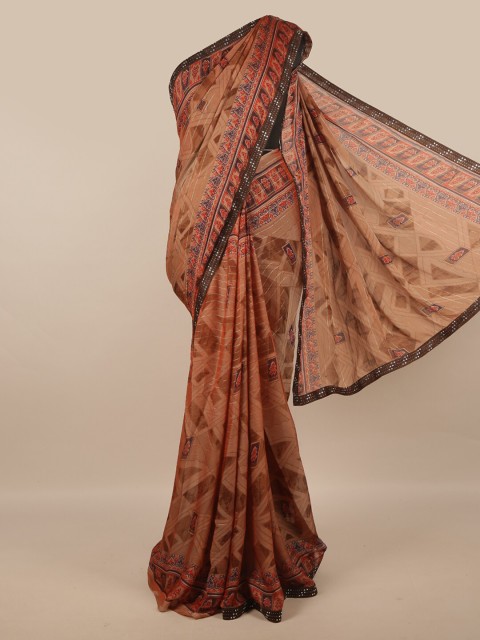 

Pothys Rust Coloured Poly Chiffon Saree