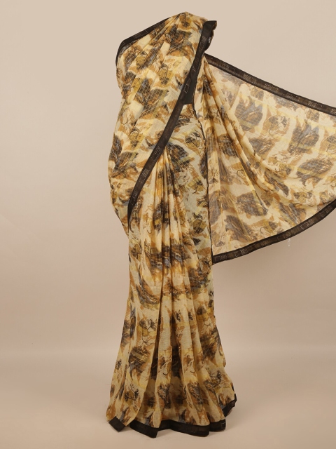 

Pothys Cream-Coloured & Brown Ethnic Motifs Saree