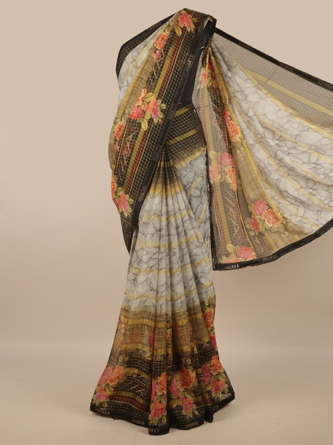 

Pothys Grey & Black Floral Printed Poly Chiffon Saree