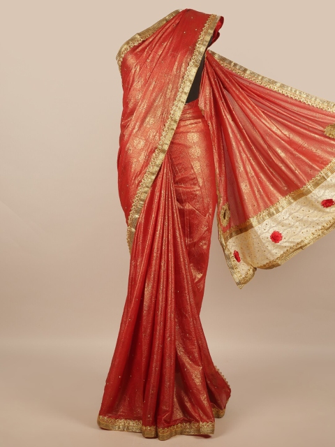 

Pothys Red & Gold-Toned Embellished Saree