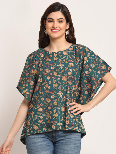 

Aawari Green & Brown Floral Print Top