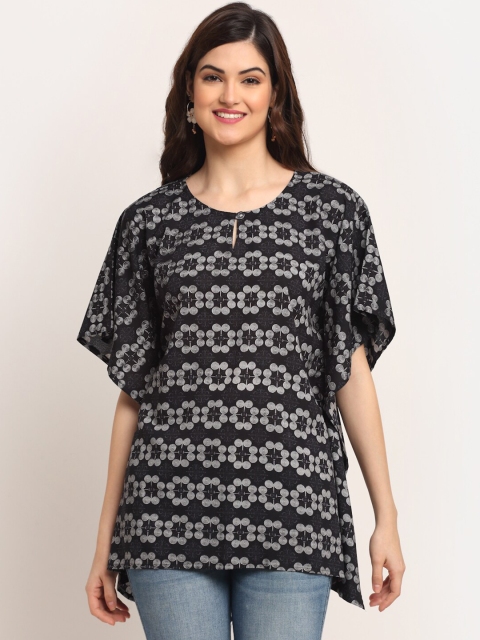

Aawari Black & Grey Floral Print Kaftan Top