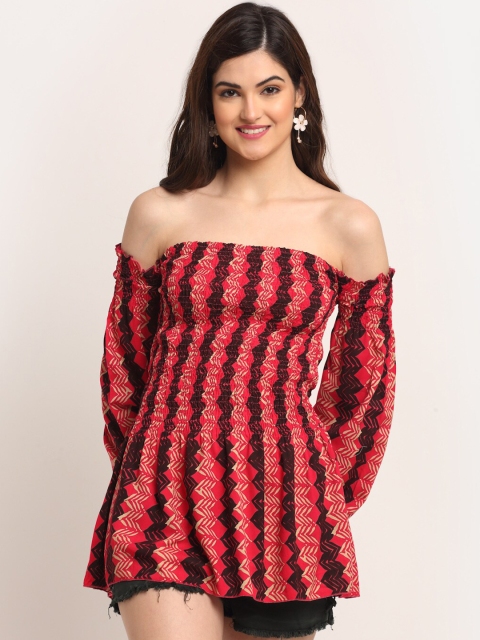 

Aawari Woman Pink Zig Zag Print Off-Shoulder Bardot Top