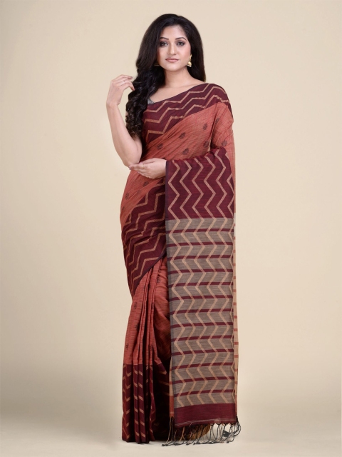 

Charukriti Rust & Peach-Coloured Floral Pure Cotton Saree