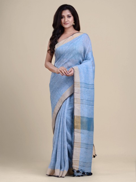 

Charukriti Blue & Beige Zari Pure Linen Saree