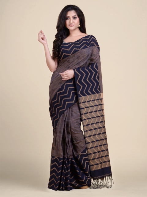 

Charukriti Grey & Navy Blue Woven Design Pure Cotton Saree