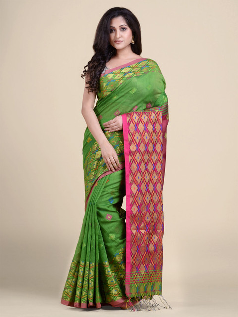 

Charukriti Green & Burgundy Woven Design Zari Saree