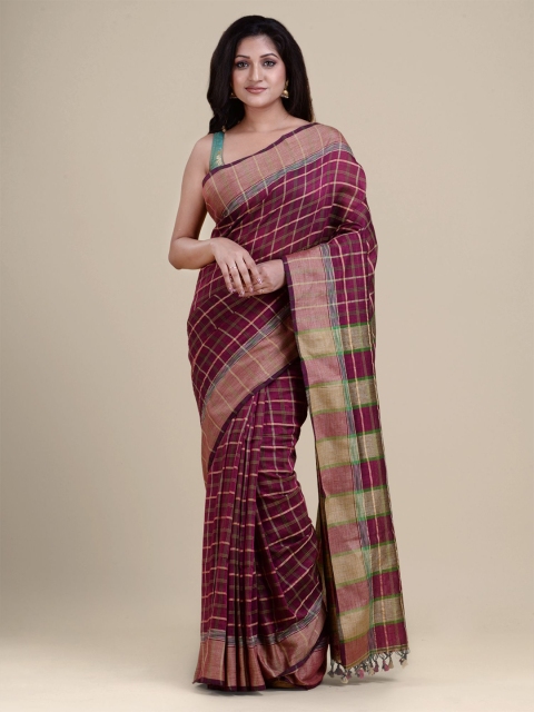 

Charukriti Magenta & Beige Checked Pure Cotton Saree