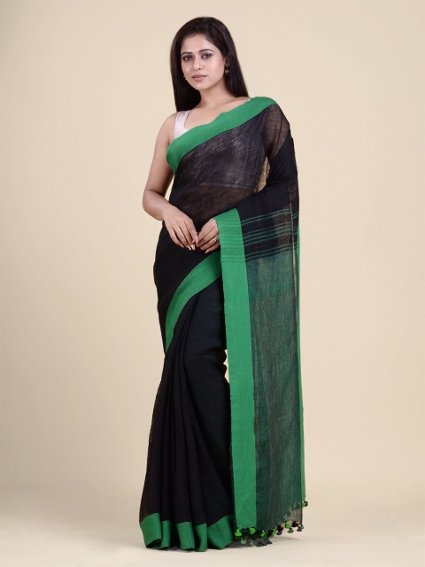 

Charukriti Black & Green Pure Linen Saree