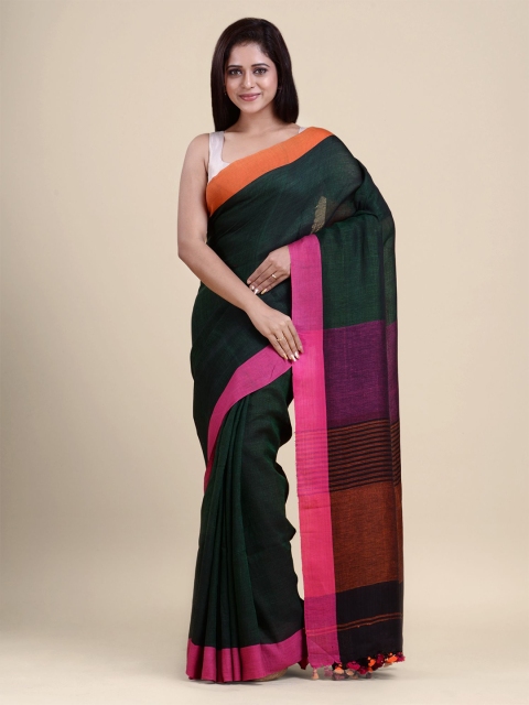 

Charukriti Green & Magenta Pure Linen Saree