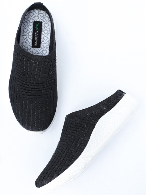 

Walkfree Women Black Woven Design Slip-On Sneakers